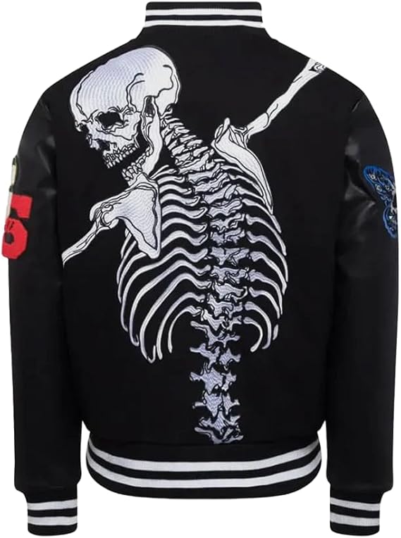 Men’s Black God-Speed varsity jacket skull rod bomber black varsity jacket for men.