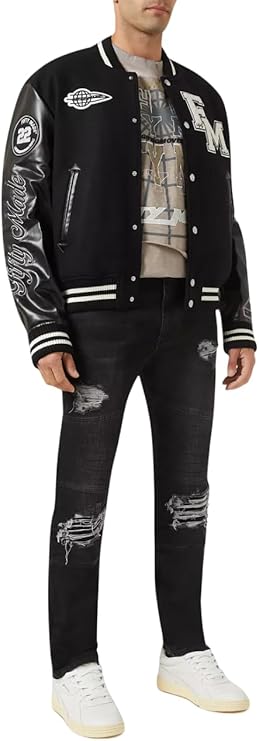 Men's Bomber Fifty Made Varsity Wool and Genuine Leather Baseball Letterman Jacket