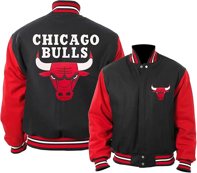 Men’s Chicago Vintage Bomber Letterman Baseball Varsity Black Leather Bull Jacket