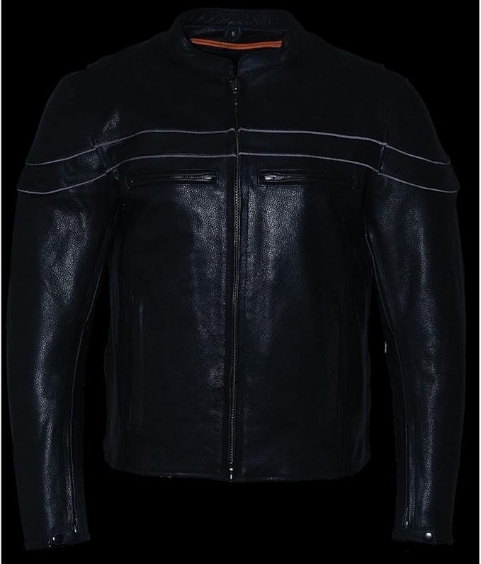 Men's Sporty Crossover Vented Black Motorcycle Leather Scooter Jacket