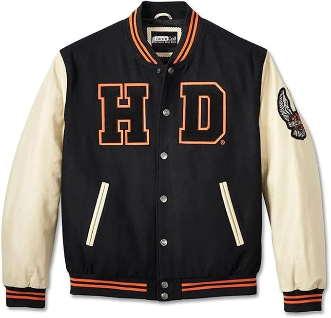 Men’s Harley Varsity Jacket | H-D Old School Letterman varsity Jacket with PU leather Sleeves Jacket for Men.