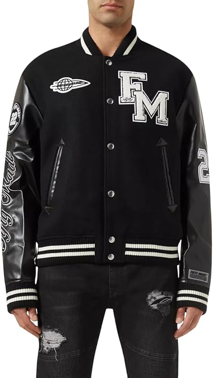 Men's Bomber Fifty Made Varsity Wool and Genuine Leather Baseball Letterman Jacket