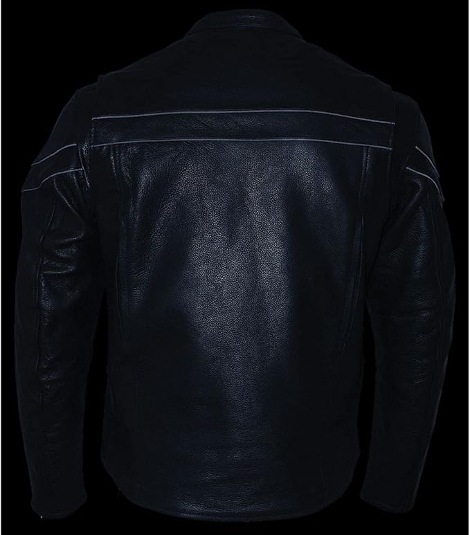 Men's Sporty Crossover Vented Black Motorcycle Leather Scooter Jacket