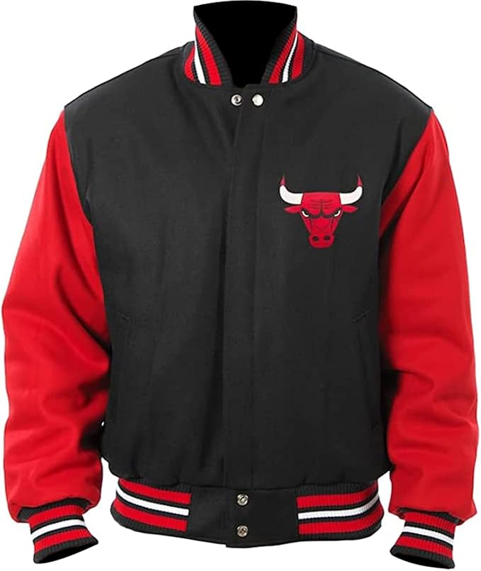 Men’s Chicago Vintage Bomber Letterman Baseball Varsity Black Leather Bull Jacket