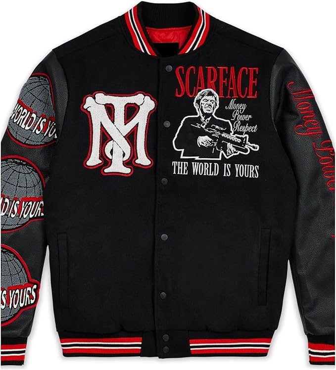 Scarface Varsity Jacket - Tony Montana Al Pacino Movie Inspired Mens Letterman Coat - Iconic Gangster Film Apparel for Fans