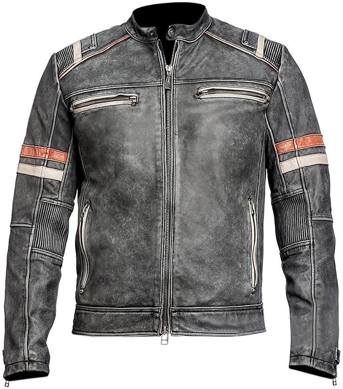 Men's Cafe Racer Leather Jacket-Vintage Retro Biker Leather Jacket-Cafe Racer Motorcycle Jacket