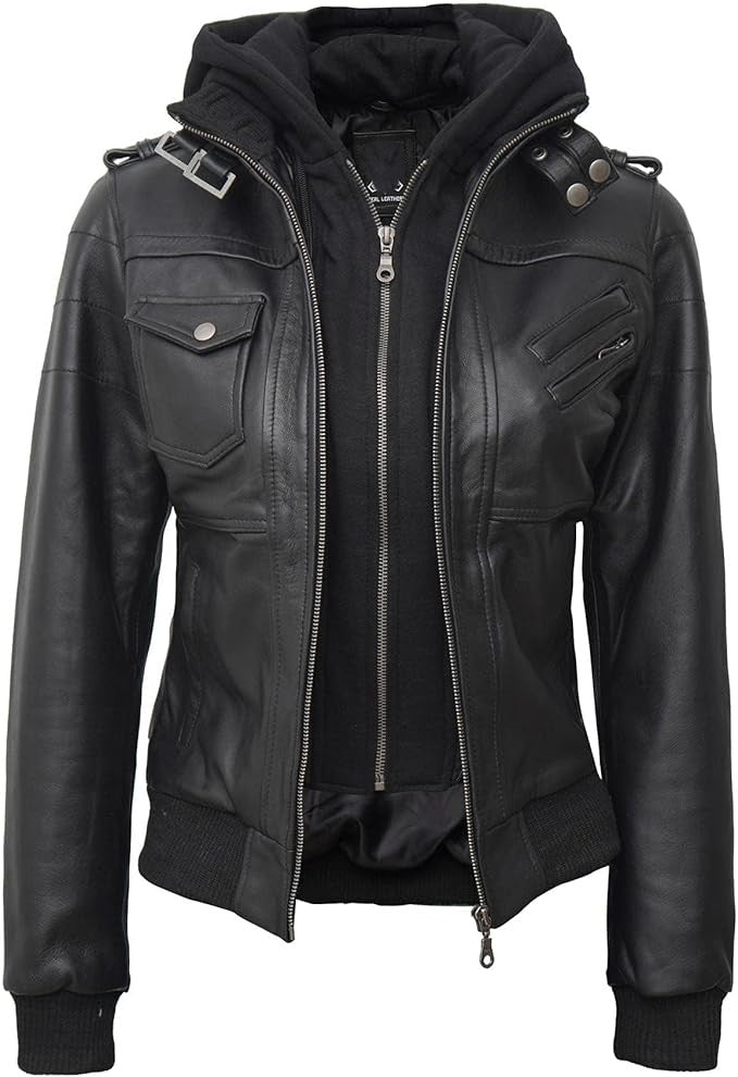 Real Lambskin Leather Jacket Women - Women's Leather Jackets With Detachable Hood