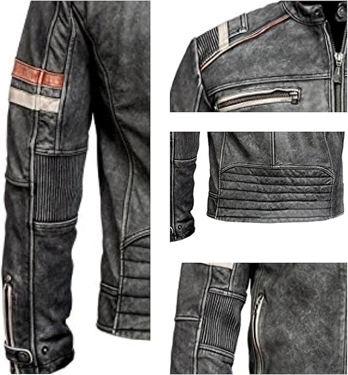 Men's Cafe Racer Leather Jacket-Vintage Retro Biker Leather Jacket-Cafe Racer Motorcycle Jacket