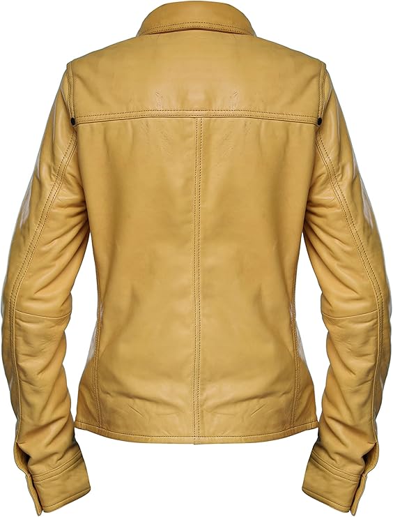 Womens Button Front Lambskin Leather Jacket Shacket - Casual Shirt Long Sleeve Leather Jacket Women with Bust Pocket