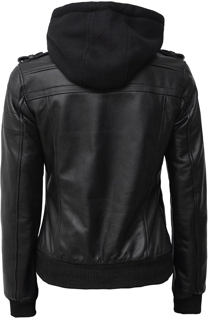 Real Lambskin Leather Jacket Women - Women's Leather Jackets With Detachable Hood