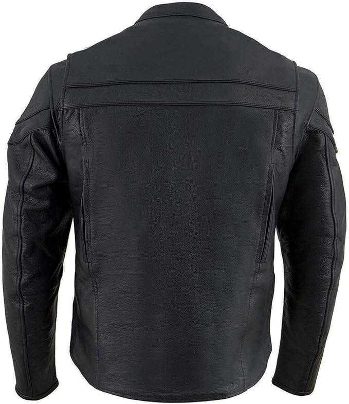 Men's Sporty Crossover Vented Black Motorcycle Leather Scooter Jacket