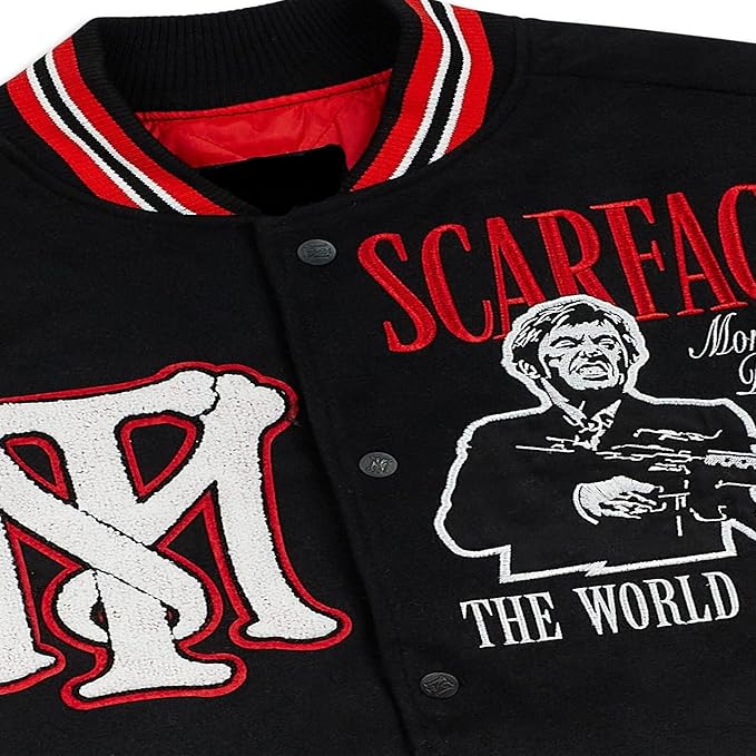 Scarface Varsity Jacket - Tony Montana Al Pacino Movie Inspired Mens Letterman Coat - Iconic Gangster Film Apparel for Fans