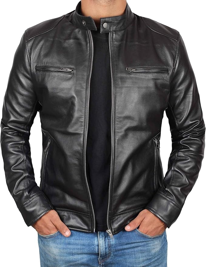 Blingsoul Leather Jackets For Men - Real Lambskin Motorcycle Style Men's Leather Jacket