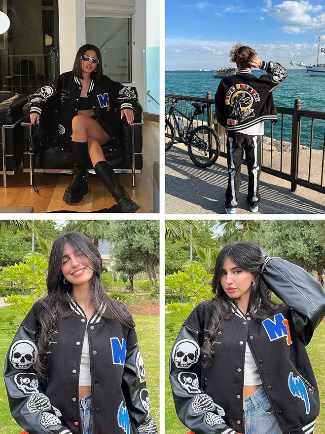 Bomber Motorcycle Jacket Blackair Moto Varsity Baseball Jacket Women Vintage Coats For Unisex