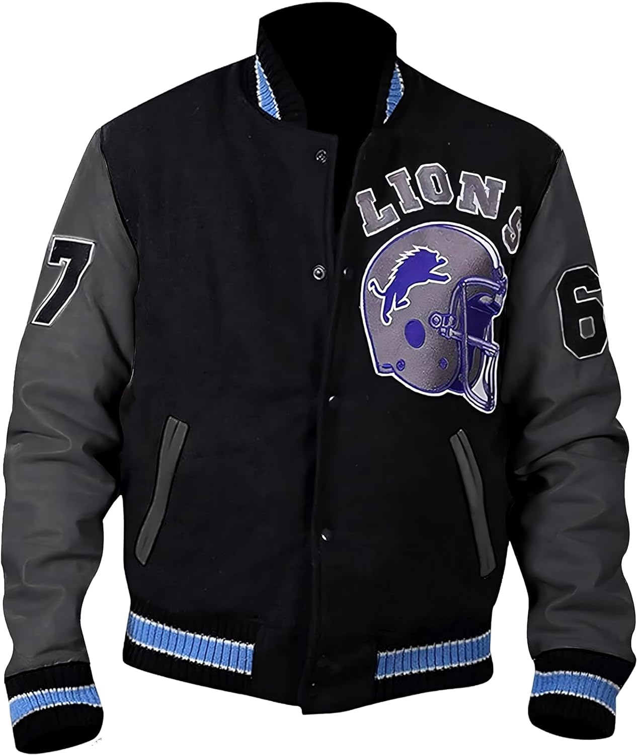 Detroit Lions Varsity Jacket with Classic Helmet Design