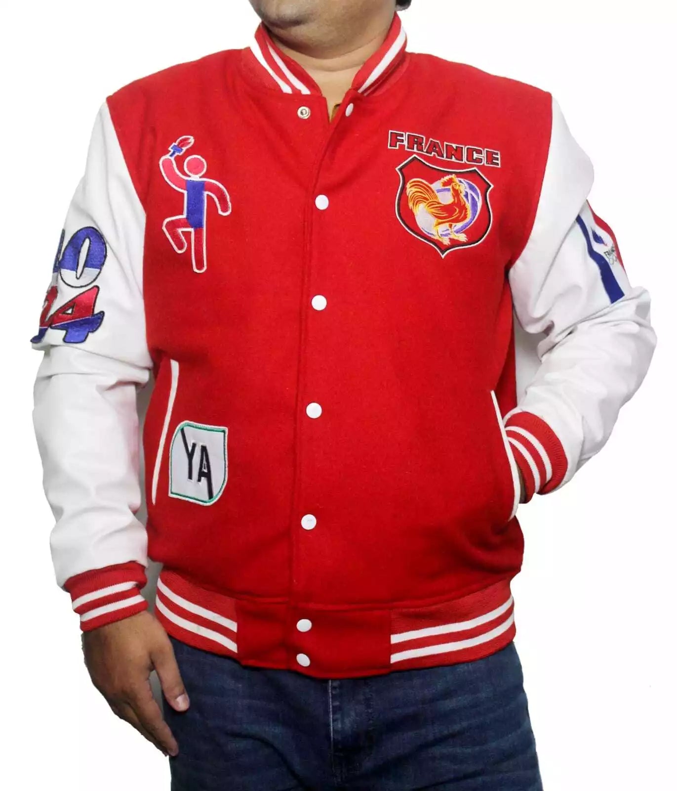 New Letterman Paris 2024 Olympics Varsity Jacket Wool & Faux Leather For Unisex