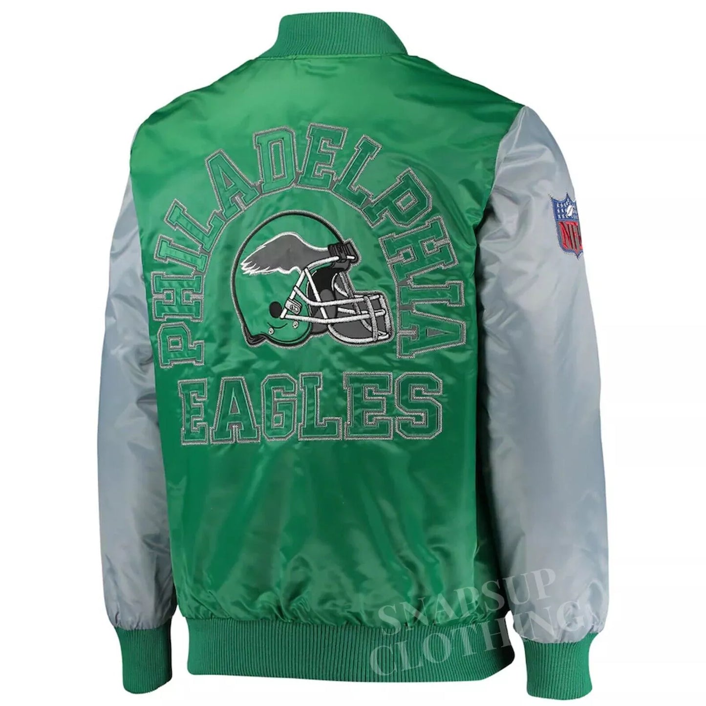 Men's Green/Silver Satin Philadelphia Eagles Bomber Style Varsity Jacket