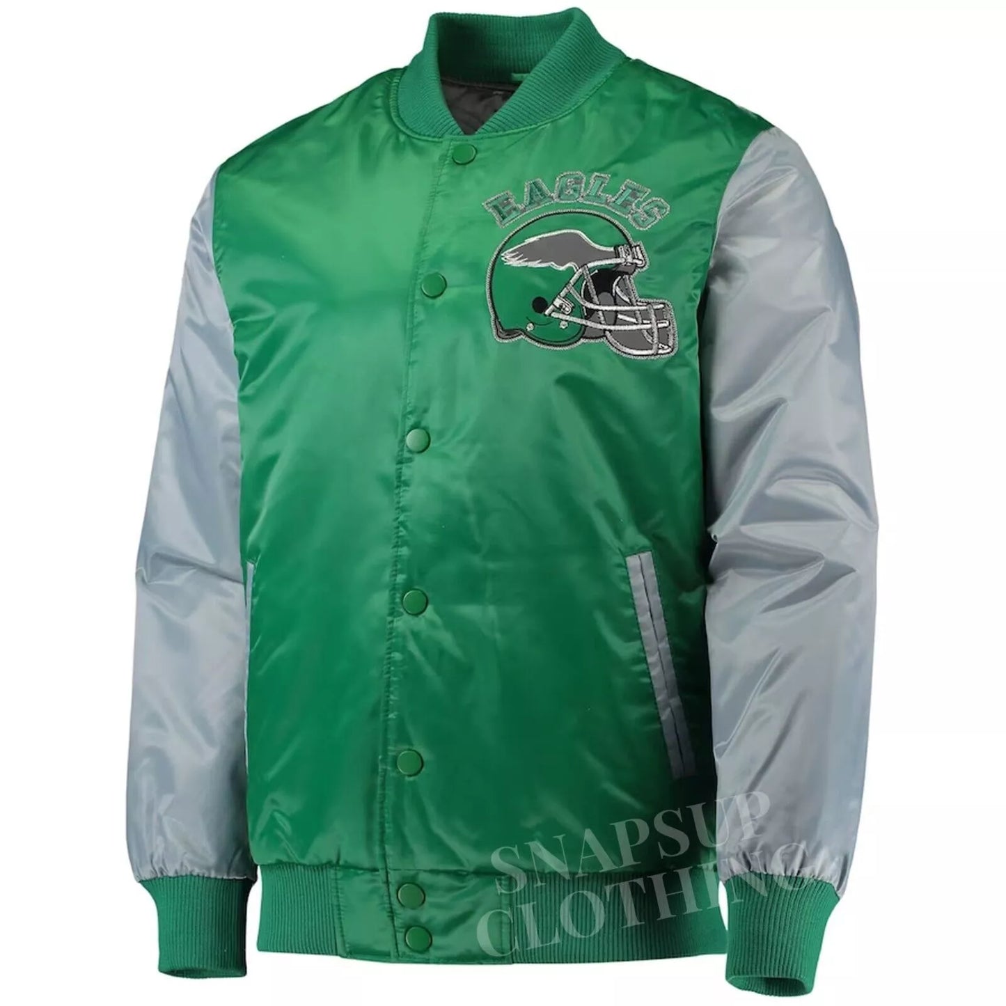 Men's Green/Silver Satin Philadelphia Eagles Bomber Style Varsity Jacket