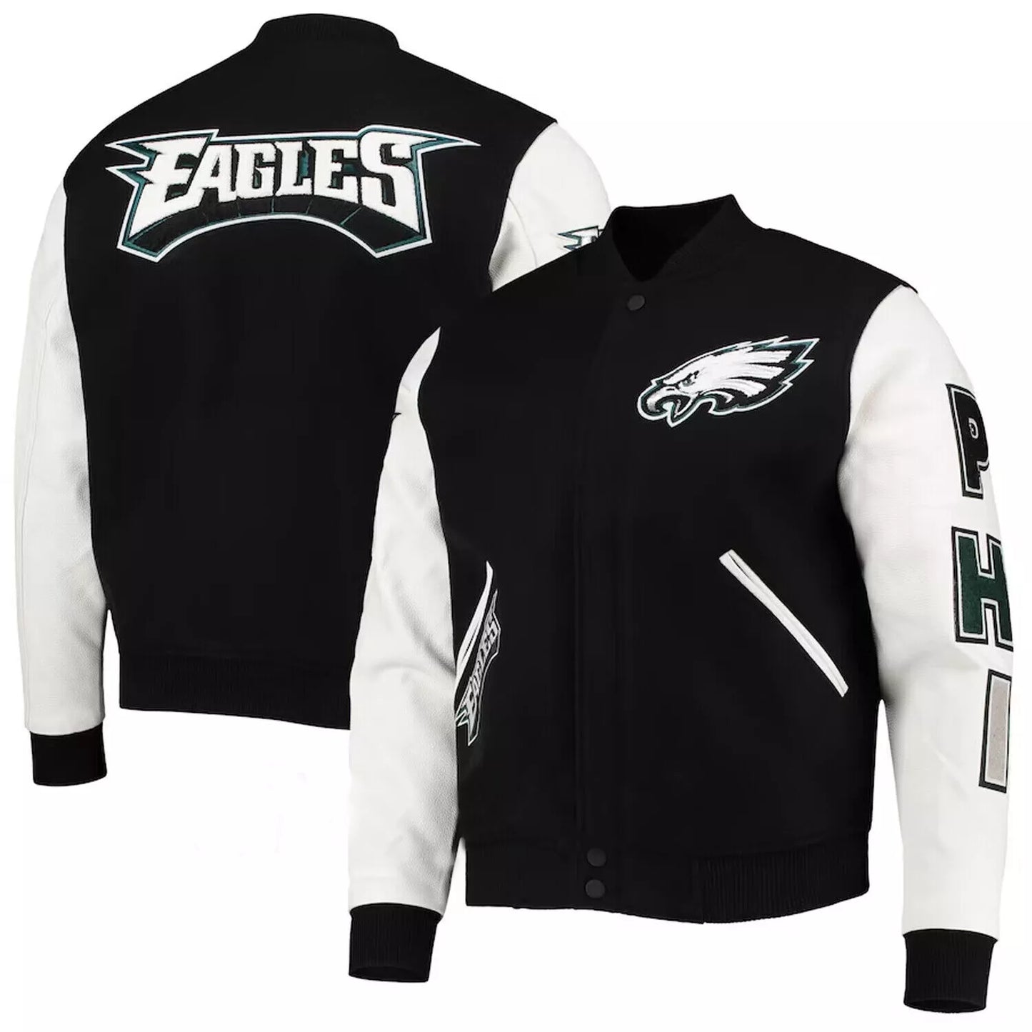 Philadelphia Eagles 80s Varsity Black Wool & Genuine Leather Letterman Jacket