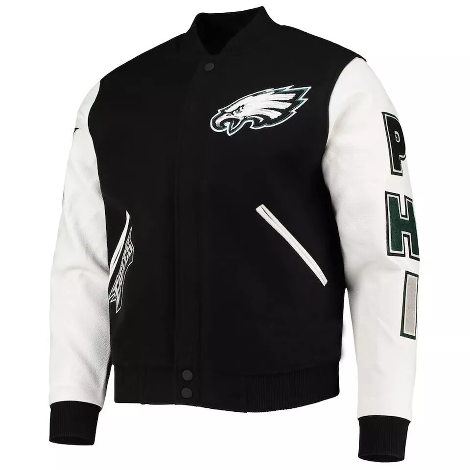 Philadelphia Eagles 80s Varsity Black Wool & Genuine Leather Letterman Jacket