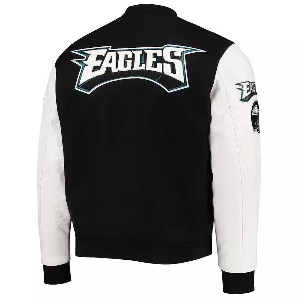 Philadelphia Eagles 80s Varsity Black Wool & Genuine Leather Letterman Jacket